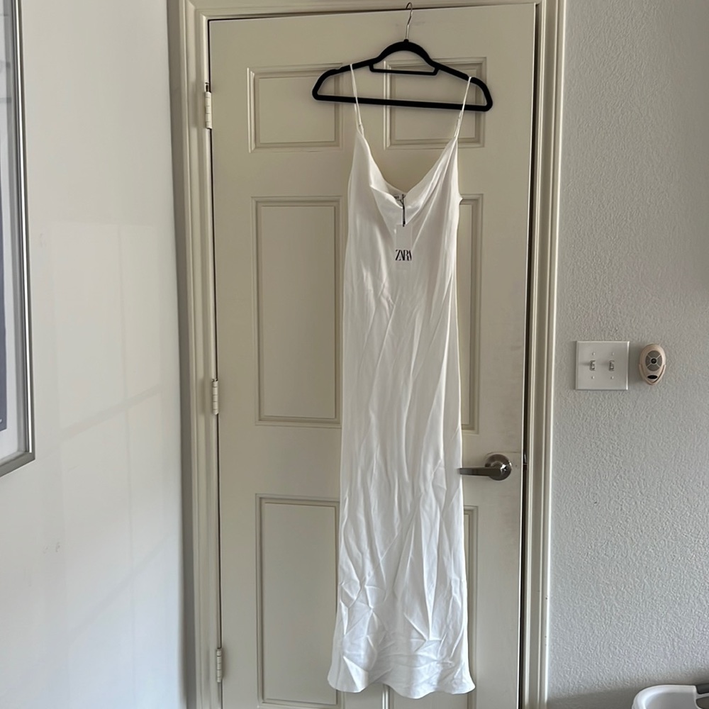 White Zara Silk Cowl Neck Dress